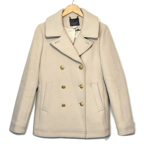 J.Crew Stadium Cloth Wool Cream Peacoat Double Breasted Classic Winter Coat 10T - Picture 1 of 16